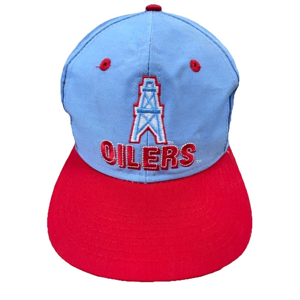 Vintage Houston Oilers Hat Cap Snap Back Blue Red 90s Y2K Twill Football Adult
